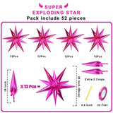 50Pcs Hot Pink Starburst Foil Balloons, Metallic Cone Balloons for Parties