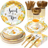 350 Pcs Baby Shower Party Supplies Sweet As Can Bee Paper Plates Napkins Cups And Plastic Cutlery Party Tableware Set For Honey Baby Shower Birthday Decorations, Serves 50