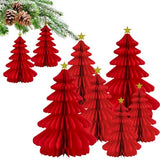 6 Pack Christmas Honeycomb Paper Tree 3D Red Green Xmas Paper Trees Centerpiece Ceiling Hanging Tissue Pine Tree Star for Christmas Holiday Decoration (6, Red)