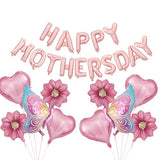 Mother's Day Decoration 16 Inch Rose Gold Happy Mothers Day Banner Letter Balloons with Flower and Butterfly Foil Balloons for Mom Celebration Party Decorations
