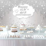 25Th Wedding Anniversary Banner Decorations, Silver 25 Th Wedding Anniversary Decorations Decor Poster Photography For Backdrop, Silver Happy 25 Anniversary Party Supplies, 72.8X43.3 Inches