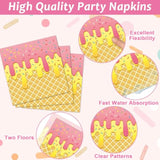 100Pcs Ice Cream Birthday Party Supplies Pink Sweet Ice Cream Paper Plates Napkins Fork Set Disposable Fairy Ice Cream Tableware Decorations For Girls Baby Shower Dinner Serves 25