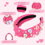 Valentines Day Headbands For Women Love Sweet Heart Headband Hot Pink Rhinestone Knotted Headband For Women Valentine Day Decorations Fashion Headband Hair Accessories