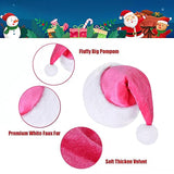 Santa Hat for Kids Unisex Pink Velvet Plush Christmas Holiday Party Supplies