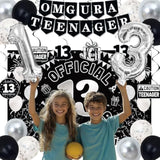 13Th Birthday Decorations For Boys Girls, Black White Omg Ur A Teenager Birthday Party Decorations, Official 13 Teenager Backdrop, 13 Foil Balloons, Banner, Balloons, Hanging Swirl, Birthday Card Set