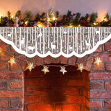 White Christmas Fireplace Mantel Cover – Lace Reindeer Snowflake Mantle Scarf Garland Runner Decor - Xmas Fireplace Decorations For Living Room – Winter Holiday Birch Tree Snow Woodland Mantel Scarf