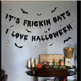 Black Glitter Its Frickin Bats Halloween Banner Spooky Party Decor for Mantle Yard Home