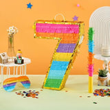 Rainbow Number 7 Pinata For 7Th Birthday Party Decorations, Fiesta, Kids Anniversary Celebration, Birthday Pinata With Stick, Blindfold And Confetti (Small, 16.5 X 11.5 X 3 In)