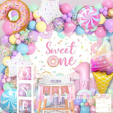 128pcs Sweet One 1st Birthday Kit with Balloon Boxes, Backdrop & Candy Decor
