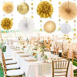 White Champagne Gold Birthday Party-Decorations - 21Pcs Happy Birthday Banner,Paper Lanterns,Tissue Pom Poms Flower Fan,Honeycomb Ball,Swirl Streamers Garland Supplies Women Men Decor