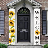 Sunflower Welcome Hanging Banners Summer Porch Banners Flags Summer Door Hanging Decorations For Front Door Garden Home Yard Sunflower Party Decorations(White Background)