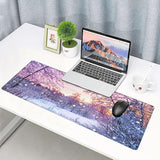 Large Mouse Pad Beautiful Winter Landscape Gaming Mousepad Extended Keyboard Mouse Mat Desk Pad Non-Slip Stitched Edge Rubber Table Mat,31.5 X 11.8 Inch