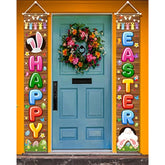 Easter Party Supplies-Happy Easter Porch Sign Banner,2Pcs Happy Easter Front Door Hanging Welcome Banner For Spring Theme Easter Bunny Door Decoration