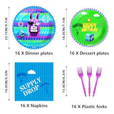64Pcs Video Games Llama Party Tableware Supplies Including 32 Pcs Plates, 16 Pcs Forks And 16 Pcs Napkins, Video Games Theme Party Birthday Decorations
