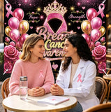 Breast Cancer Awareness Backdrop Pink Ribbon Crown Rose Gold Balloon Background Hope Faith Strength Charity Event Photo Booth Props 8x6FT