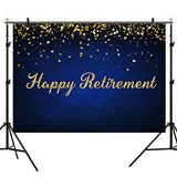 Happy Retirement Backdrop Royal Blue Backdrop with Golden Glitter Dots - 7x5ft Photo Booth Banner for Party Decorations