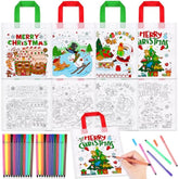 12Pcs Christmas Coloring Goodie Bags With Paint Pens For Kids, Xmas Santa Coloring Candy Bags Ho Ho Ho Coloring Gift Bags, Merry Christmas Reusable Canvas Bag Party Favors Coloring