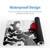 Japanese Red And Black Wave Gaming Mouse Pad Extended Large Mouse Mat Desk Pad Sea Texture Non-Slip Rubber Base Wave Mousepad Stitched Edges Keyboard Desk Pad For Office Home Game 27.6X11.8 Inch