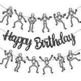 Skeleton Birthday Party Banner Glitter Black Skull Halloween Party Decor CANDY CHEF