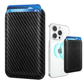 Magnetic RFID Leather Phone Wallet MagSafe for iPhone 12-16 Carbon Black