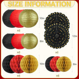 14-Pack Red Black Gold Party Decorations Lanterns Fans for Casino Hollywood Party