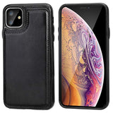 iPhone 11 Wallet Case with Credit Card Holder, Black - Faux Leather Design