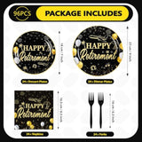 96Pc Black Gold Retirement Party Supplies Plates Napkins Tableware Set