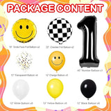29Pcs One Happy Dude First Birthday Party Decorations Yellow White Black Balloons Checkered Number 1 Balloon For Smile Face First Birthday Decoration Supplies