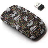 2.4G Wireless Mouse With Cute Pattern Design For All Laptops And Desktops With Nano Receiver - Funny Sloth On Tree Rose Lily Daisy Sunflower