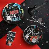 Rock And Roll Party Decorations Tableware - Rockstar Guitar Theme Rock N Roll Music Birthday Party Supplies, Paper Plate, Cup, Napkin, Disposable Cutlery | Serves 24