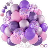 50Pcs Pink & Purple Confetti Balloons, 12-Inch Metallic Latex for Birthday & Party Decor