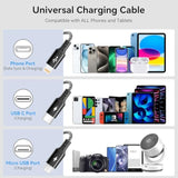 3 In 1 Multiple Charging Cable(2Pack 4Ft), Braided Multi Charger Cord Fast Charging Cable Universal Usb Cable With Type C/Micro Usb Port For Cell Phones, Iphone 16 15 14 13 Series, Tablets, More