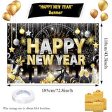 Gold Black New Year 2026 Backdrop with Silver Balloons Party Decorations
