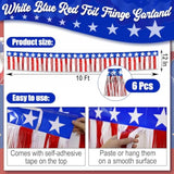 6 Pack 10 Feet Foil Fringe Garland Metallic Tinsel Streamers Banner Wall Hanging Backdrop Banner For Parade Floats, Thanksgiving, Christmas, Birthday, Halloween Party Decorations White Red Blue