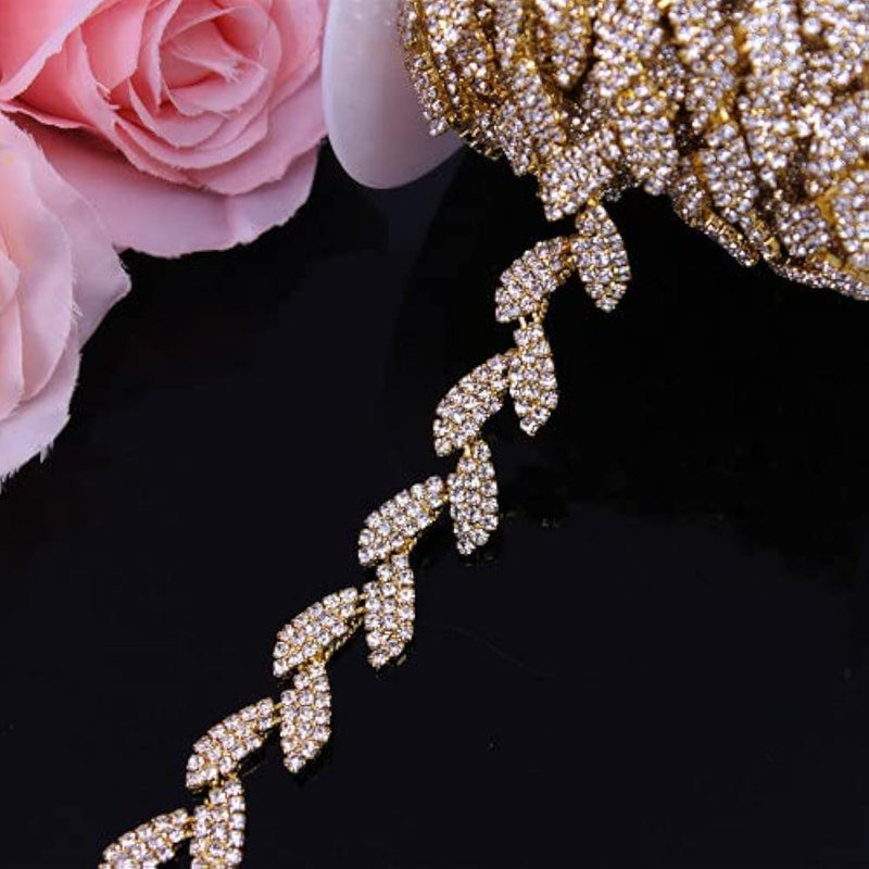 1 Yard Crystal Leaves Elegant Rhinestone Trimming For Bridal Dress Gar