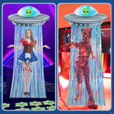 Alien Birthday Party Decorations Door Curtain With Foil Fringe Tinsel Spacecraft Flying Saucer Spaceship Hanging Banner For Alien Halloween Party(Golden Blue)