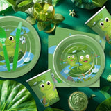Frog Birthday Decorations Tableware - Green Frog Theme Baby Shower Birthday Party Supplies Decor, Paper Plate, Cup, Napkin, Disposable Cutlery, Serves 24