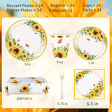 Sunflower Party Supplies, Disposable Sunflower Plates, Cups, Napkins And Cutlery For Birthday, Bridal Shower, Sunflower Party Decorations Serves 24