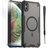 For Iphone Xs Max Case With Magsafe Magnetic Slim Shockproof Protective Case,Translucent Matte Back With Lanyard Strap And 2 * 9H Tempered Glass Screen Protector Phone Cover 6.5-Inch-Black