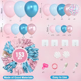 153Pcs Pink Blue Balloon Garland Arch Kit, Different Sizes 18 12 10 5 Inch Metallic Pink Blue Latex Confetti Balloons For Boy Girl Gender Reveal Neutral Baby Shower Birthday Party Decoration