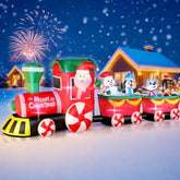 12 Ft Christmas Inflatable Train With Santa Claus, Snowman, Penguin, Dog, Blow Up Santa Train Yard Decorations Built-In
