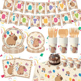Capybara Birthday Party Decorations, 182Pcs Capybara Party Tableware Set, Capybara Party Supplies Including - Plates, Cups, Napkins, Tablecloth, Cutlery & Happy Birthday Banner, Serves 24