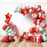 Christmas Balloons Arch Kit - Christmas Balloons Red and Mint with Candy Cane Mylar Balloons with Candy Cane for Xmas Decorations