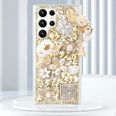 For Galaxy S25 Ultra Bling Case, 3D Bling Shiny Rhinestone Diamond Crystal Pearl Handmade Pendant Iron Tower Pumpkin Car Flowers Soft Protective Anti-Fall Case For Galaxy S25 Ultra(Gold)