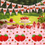 4Pcs Strawberry Tableware Set Pink Strawberry Birthday Decoration Sweet Fruit Theme Decor Sweet One Birthday Party Decoration Berry First Decor For Girls 1St 2Nd Baby Shower