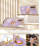 for Galaxy A37 5G Case,2X Screen Protector,360° Rotatable Ring Holder Magnetic Kickstand,Plated Gold Edge Slim Soft TPU Protective Phone
