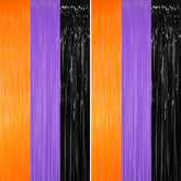 2 Pack Black Orange Purple Foil Fringe Curtains 6.4x8.2ft Backdrop Party Decorations