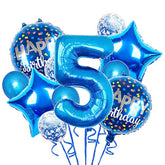 Blue 5th Birthday Balloon Set – 11pcs Foil & Confetti Balloons for Kids Party Decor