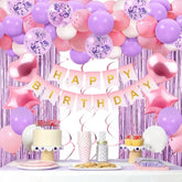 50pcs Purple & Pink Birthday Kit with Banner, Balloons, Fringe Curtain Swirls