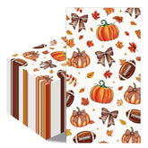 Fall Football Pumpkin Napkin - 100 Pcs Maple Leaves Pumpkin Rugby Decorative Cocktail Napkins Set, Autumn Sports Game Day Disposable Paper Hand Towels, Thanksgiving Party Decorations Supplies